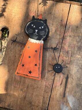 Rustic Halloween Home Decor Sitter Wood Black Cat Fall Autumn FAST SHIP NEW